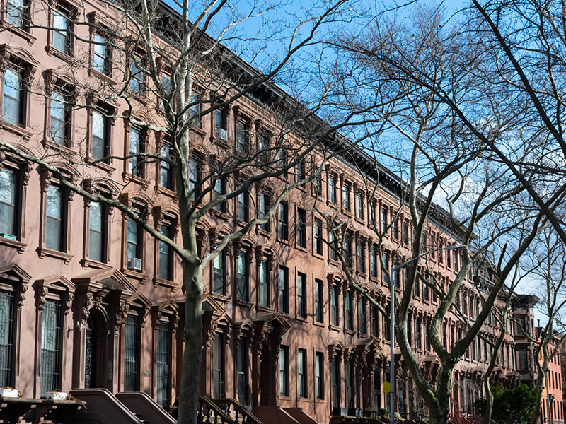 Old Colorful Brownstone Townhouses